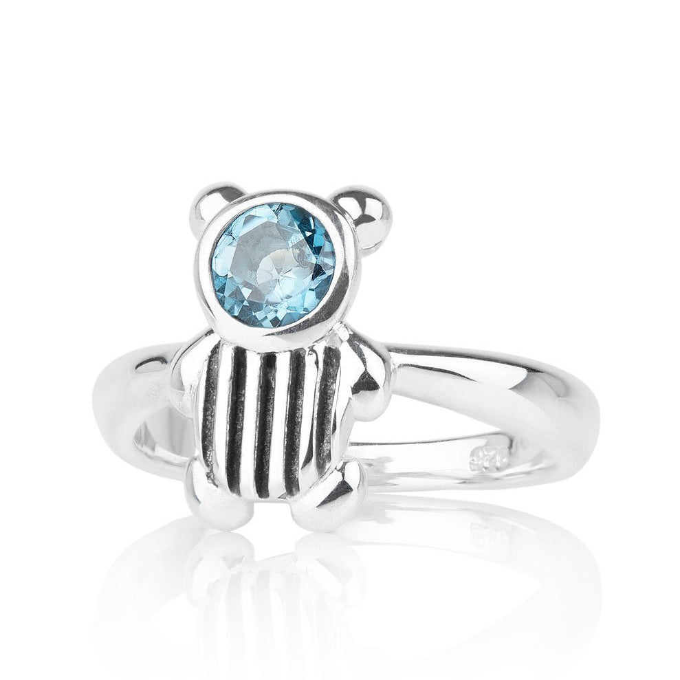 Stripe Blue Topaz Bear Ring – Silver/Black