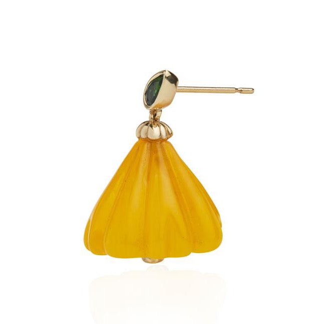 amber mushroom earrings, 14k yellow gold