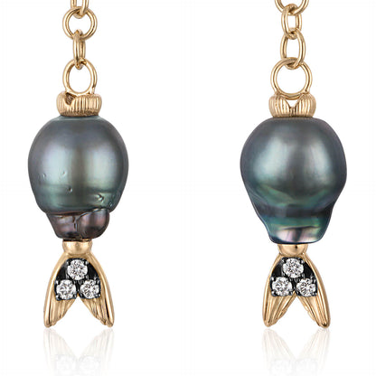 Delphine Tahitian Baroque Pearl Diamond Earrings