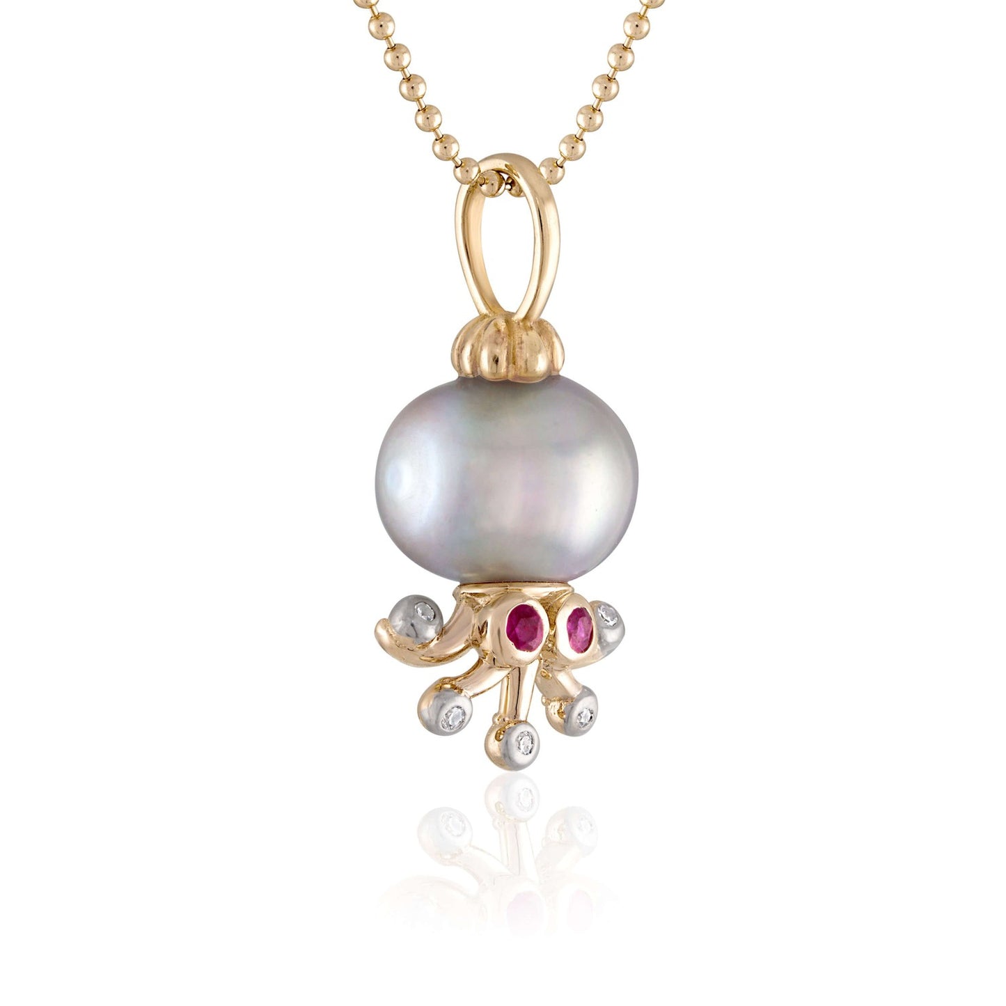 octopus pearl necklace with diamond, ruby