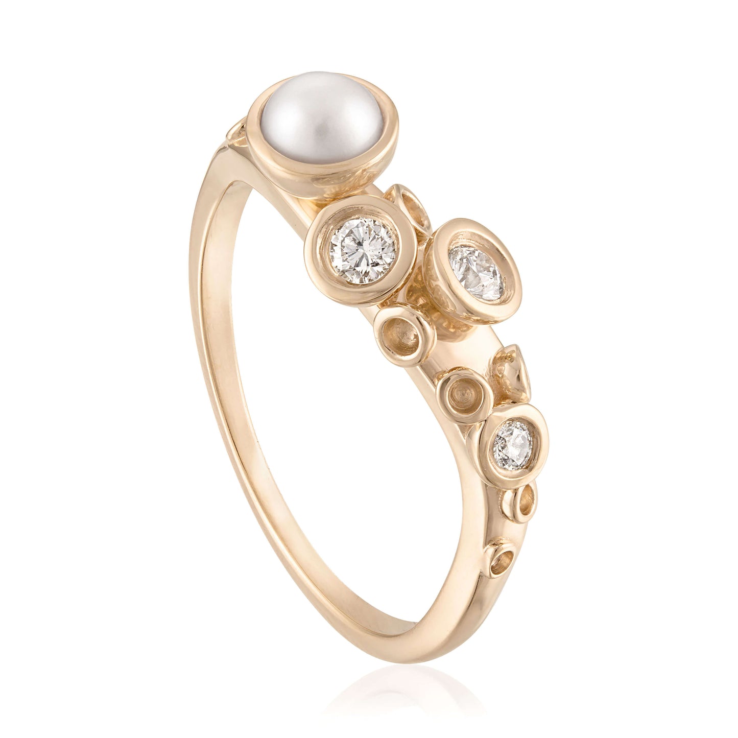 Octopus Movable Tentacle Diamond Pearl 14k Ring