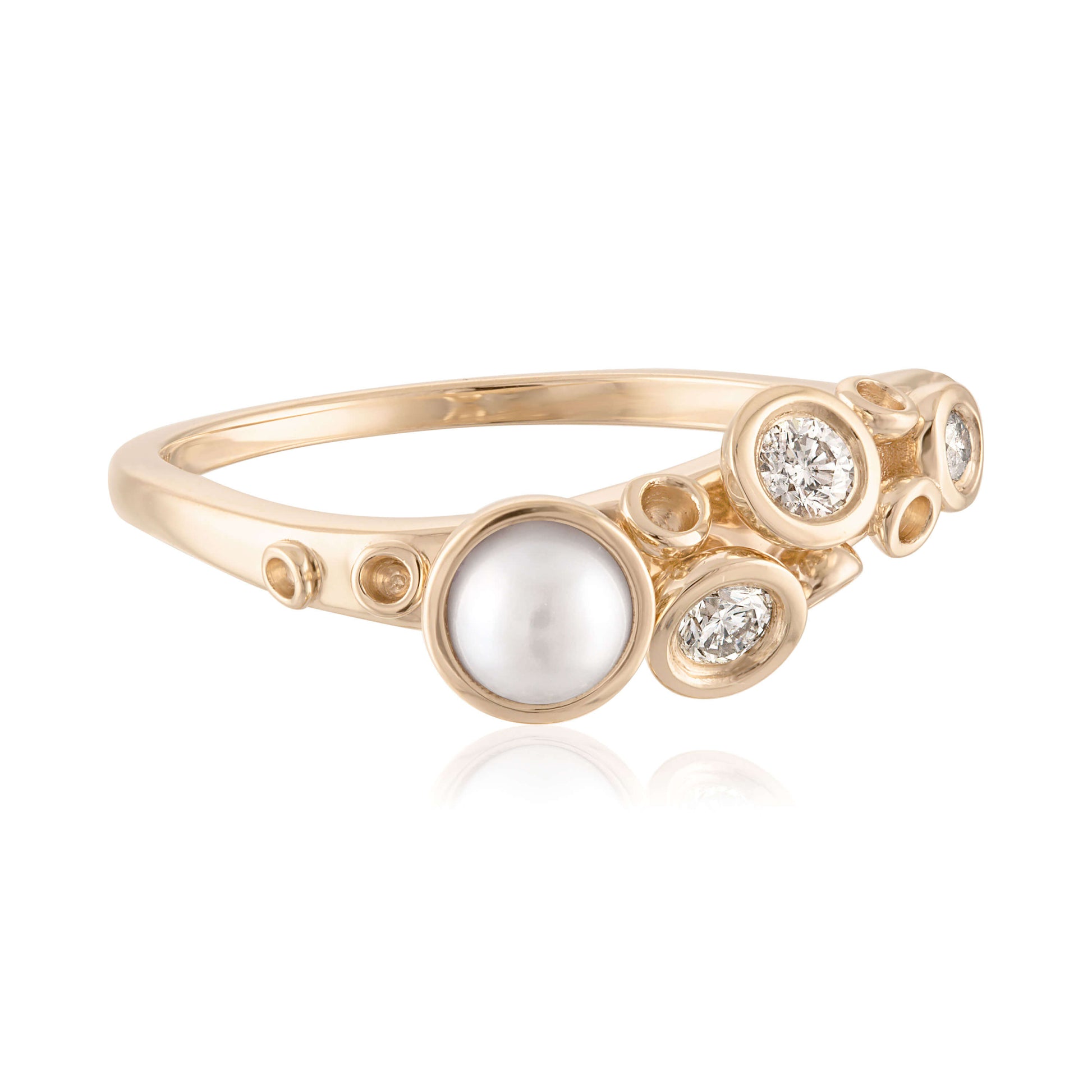 Octopus Movable Tentacle Diamond Pearl 14k Ring