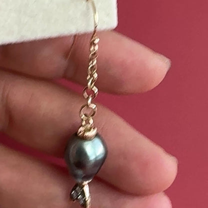 Delphine Tahitian Baroque Pearl Diamond Earrings