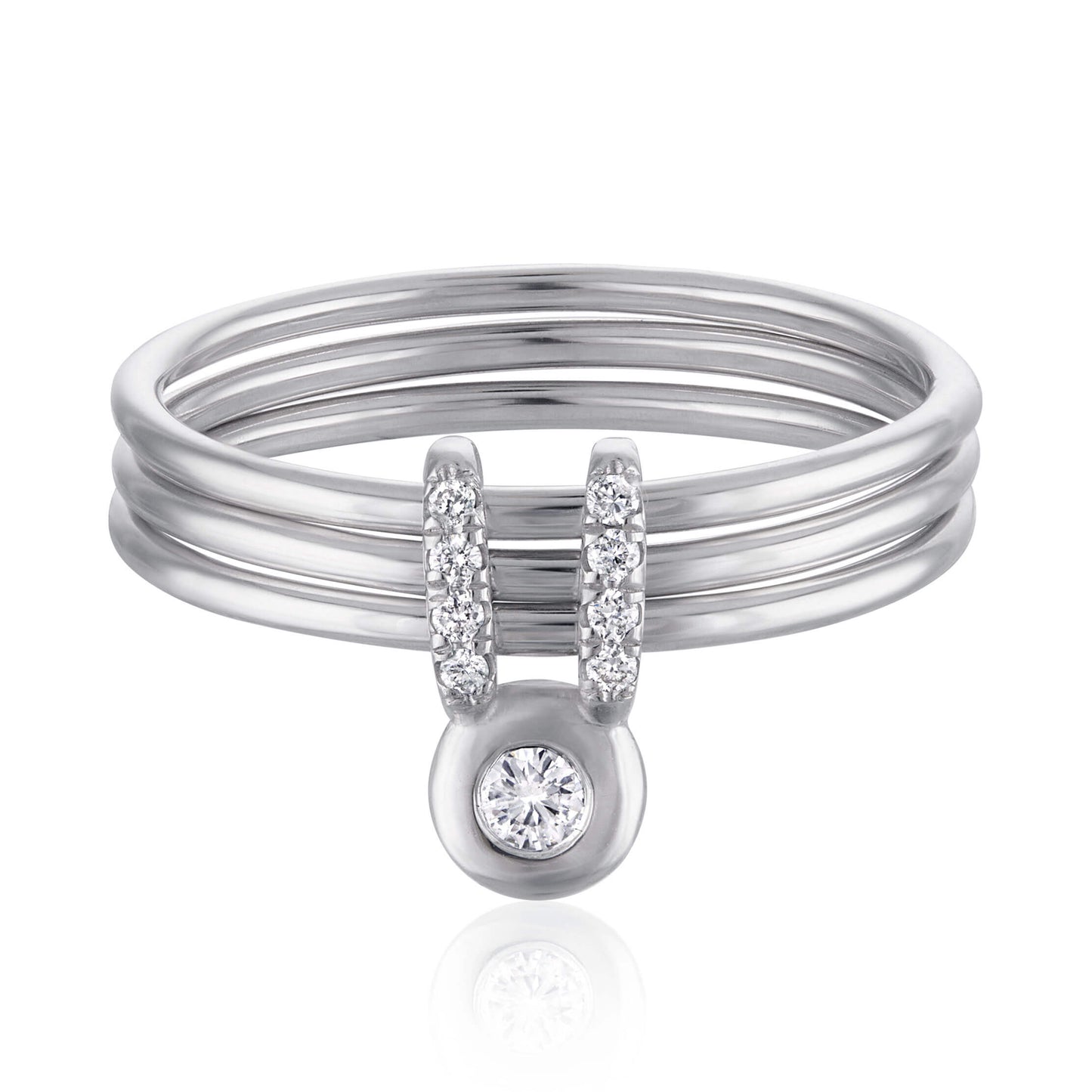 Lucky Diamond Rabbit Three Band White Gold Ring