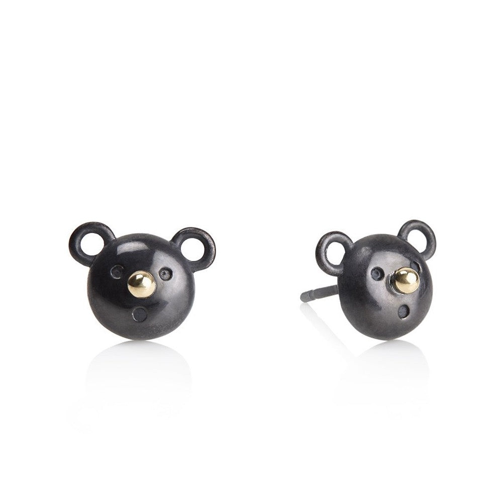 Gold nose bear earrings - Sterling silver, 18k yellow gold