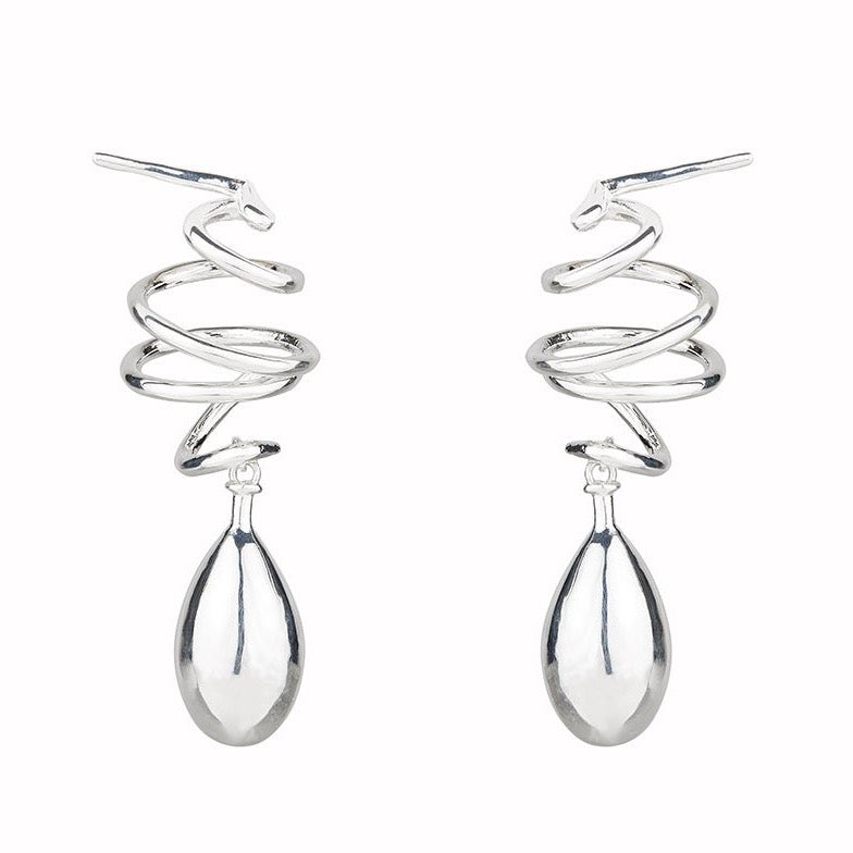 Swirled wire drop earrings in sterling silver