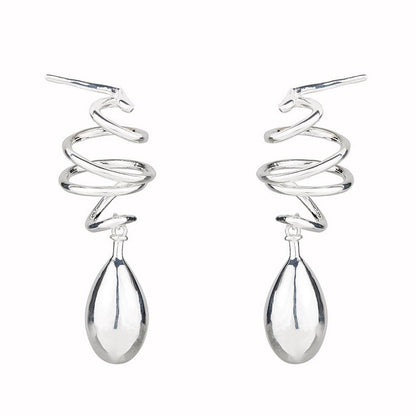 Swirled wire drop earrings in sterling silver